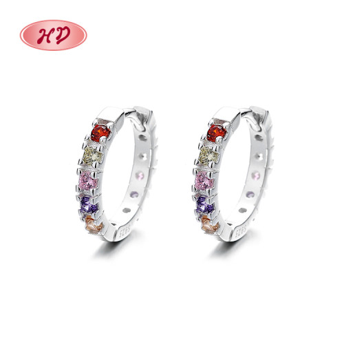 Wholesale Custom 925 Sterling Silver Colored Multi Zirconia Huggies With Dangle Earrings