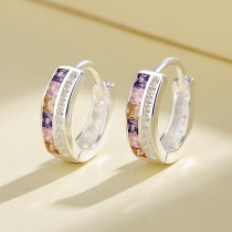 Fine Jewelry For Ladies Elegant Cubic Zirconia Colorful Huggie Earrings 925 Sterling Silver