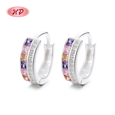 Fine Jewelry For Ladies Elegant Cubic Zirconia Colorful Huggie Earrings 925 Sterling Silver
