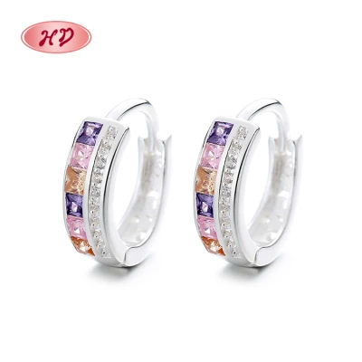 Fine Jewelry For Ladies Elegant Cubic Zirconia Colorful Huggie Earrings 925 Sterling Silver
