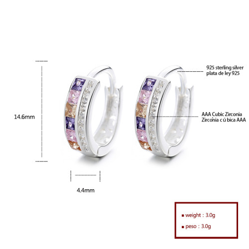 Fine Jewelry For Ladies Elegant Cubic Zirconia Colorful Huggie Earrings 925 Sterling Silver