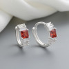 Minimalist Ins Style Fashion Jewelry Red Zircon Sterling Silver 925 Huggie Hoop Earrings
