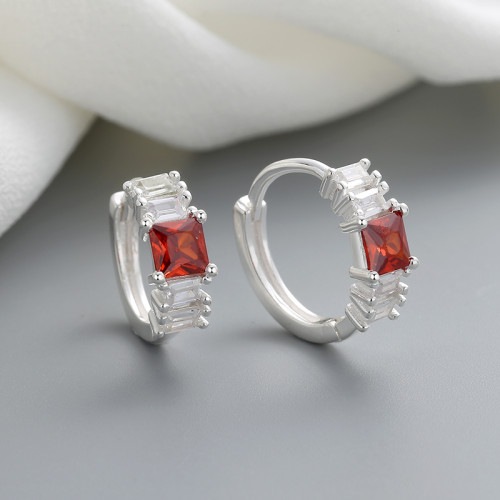 Joyas de moda damas lujosas 925 pendientes de zircon rojo plata esterlina huggie