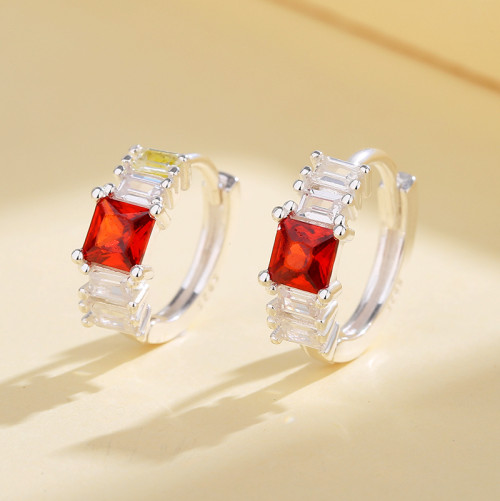 Joyas de moda damas lujosas 925 pendientes de zircon rojo plata esterlina huggie