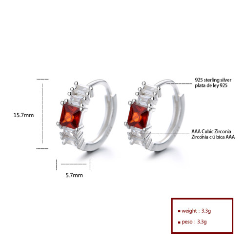 Joyas de moda damas lujosas 925 pendientes de zircon rojo plata esterlina huggie