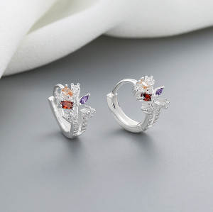 925 plata esterlina AAA cúbico Zirconia multizircon flores encanto pendientes huggie