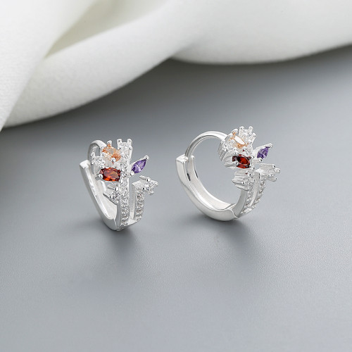 925 plata esterlina AAA cúbico Zirconia multizircon flores encanto pendientes huggie