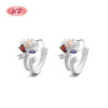 925 Sterling Silver Aaa Cubic Zirconia Multizircon Floral Patterned Charm Huggie Earring