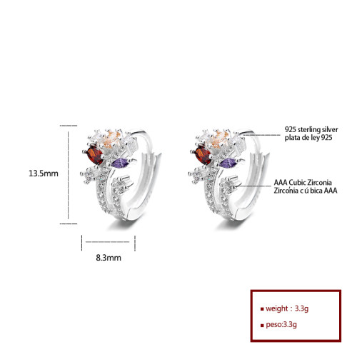 925 plata esterlina AAA cúbico Zirconia multizircon flores encanto pendientes huggie