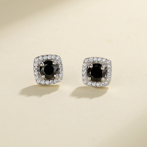 Hengdian wholesale Plaza zircon negro cubo zircon Orejeras 925 plata esterlina Pendientes plateadas