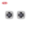 Hengdian wholesale Plaza zircon negro cubo zircon Orejeras 925 plata esterlina Pendientes plateadas