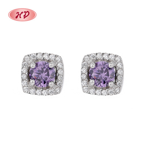 Joyas de alta gama de Sra. anillo de tremella cuadrado púrpura 925 libras Pendientes plateadas