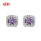 Cubic Zirconia Fine Jewelry For Ladies Purple Square Pattern Silver Earrings 925 Sterling