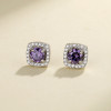 Cubic Zirconia Fine Jewelry For Ladies Purple Square Pattern Silver Earrings 925 Sterling