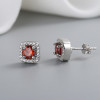 Fine Jewelry For Ladies Square Pattern Red Zircon 925 Silver Hot Sale Stud Earrings