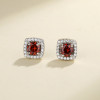 Fine Jewelry For Ladies Square Pattern Red Zircon 925 Silver Hot Sale Stud Earrings