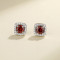 Fine Jewelry For Ladies Square Pattern Red Zircon 925 Silver Hot Sale Stud Earrings