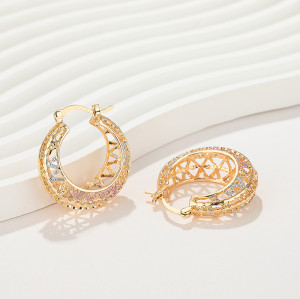 18K Gold Jewelry Wholesale For Women Unique Hollowed Out Hoop Earrings