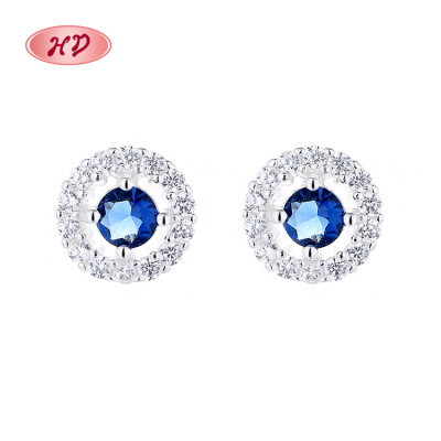 Vintage Style Fine Jewelry For Women Blue Zircon Silver Earrings 925 Sterling
