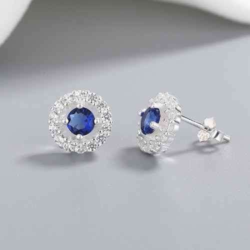 Pendientes de moda Joyas femeninas de estilo retro anillo de tremella de zircon azul 925 libras