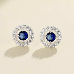 Pendientes de moda Joyas femeninas de estilo retro anillo de tremella de zircon azul 925 libras