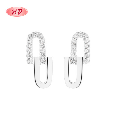 Fine Jewelry For Women Cubic Zirconia Rhodium Plating Double U Earrings 925