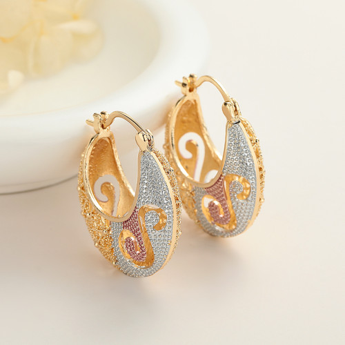 Vintage Style Jewelry Wholesale New Arrival Unique Hollow Out Statement Hoop Earings Gold