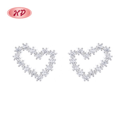 Fine Jewelry Heart Shaped Cubic Zirconia 925 Sterling Silver Plated Stud Earrings
