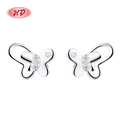 Cubic Zirconia 925 Sterling Silver Stud Earrings Butterfly Jewelry For Women