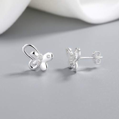 Pendientes de moda Zirconia cúbica 925 pendientes de plata esterlina joyas mariposa señora