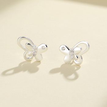 Cubic Zirconia 925 Sterling Silver Stud Earrings Butterfly Jewelry For Women