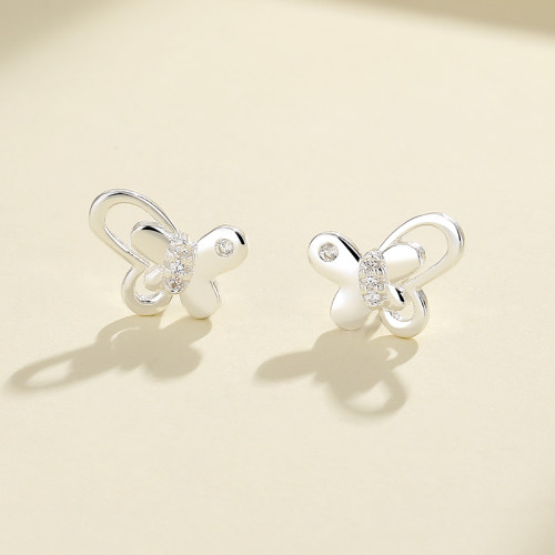 Cubic Zirconia 925 Sterling Silver Stud Earrings Butterfly Jewelry For Women