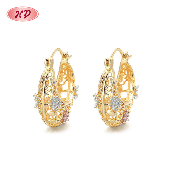 18K Gold Jewelry Wholesale Hengdian Luxury Flower Pattern Gold Filled Hoop Earrings