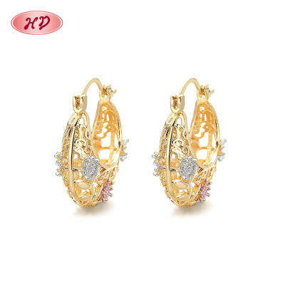 18K Gold Jewelry Wholesale Hengdian Luxury Flower Pattern Gold Filled Hoop Earrings