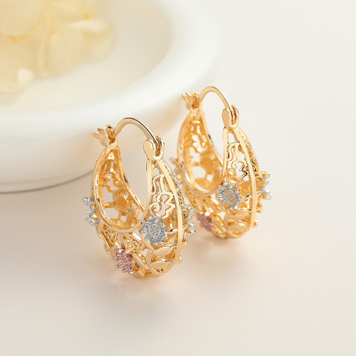 Vintage Style Jewelry Wholesale Original Trendy Flower Hoop Earrings 18K Gold Plated