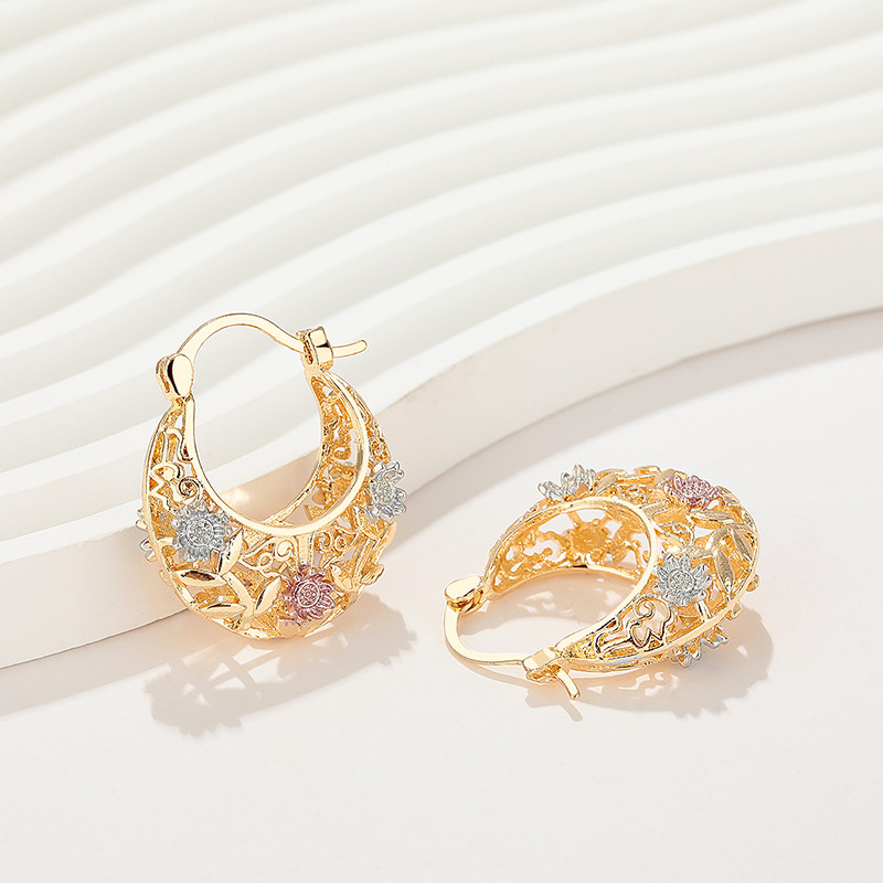 Wholesale 18k Gold-Plated Floral Hoop Earrings