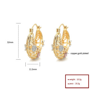 18K Gold Jewelry Wholesale Hengdian Luxury Flower Pattern Gold Filled Hoop Earrings