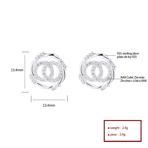 925 joyas de alta gama en forma de CC de Sra. Zirconia cúbica de plata esterlina