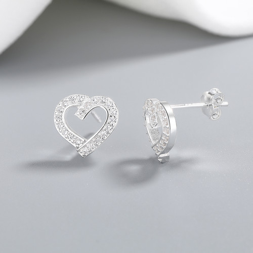 Joyas exquisitas estilo retro pendientes en forma de corazón de plata para mujeres 925