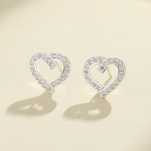 Joyas exquisitas estilo retro pendientes en forma de corazón de plata para mujeres 925