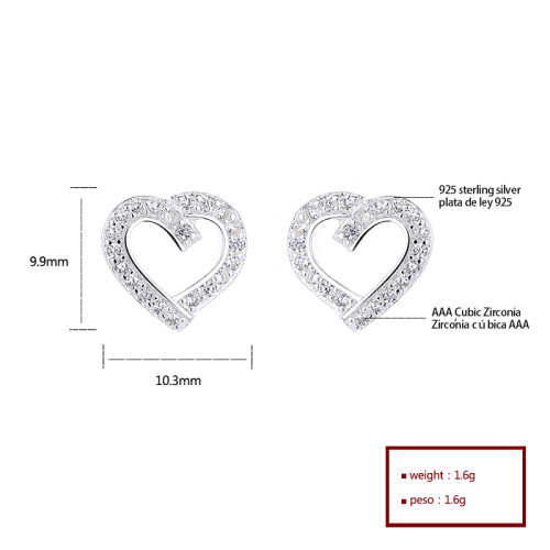 Joyas exquisitas estilo retro pendientes en forma de corazón de plata para mujeres 925