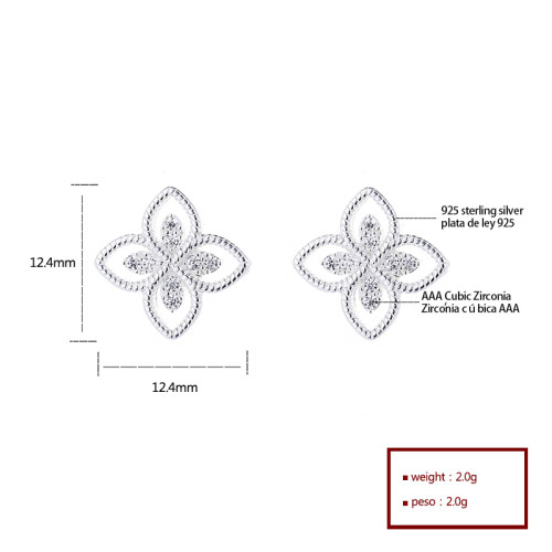 Fine Jewelry 925 Sterling Silver Cubic Zirconia Flower Pattern Stud Earring