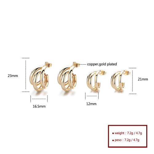 Geometría de diseño en forma de C pendientes doradas de 18k pendientes joyeros venta mayor