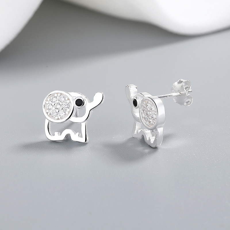 Sparkling S925 Silver Elephant Stud Earrings