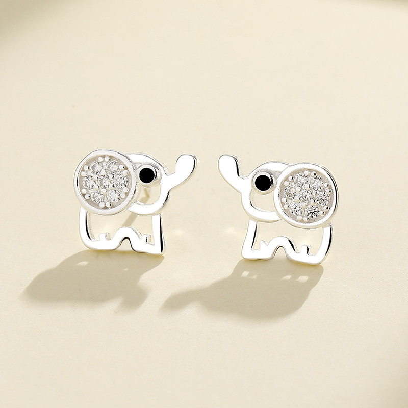 Sparkling S925 Silver Elephant Stud Earrings