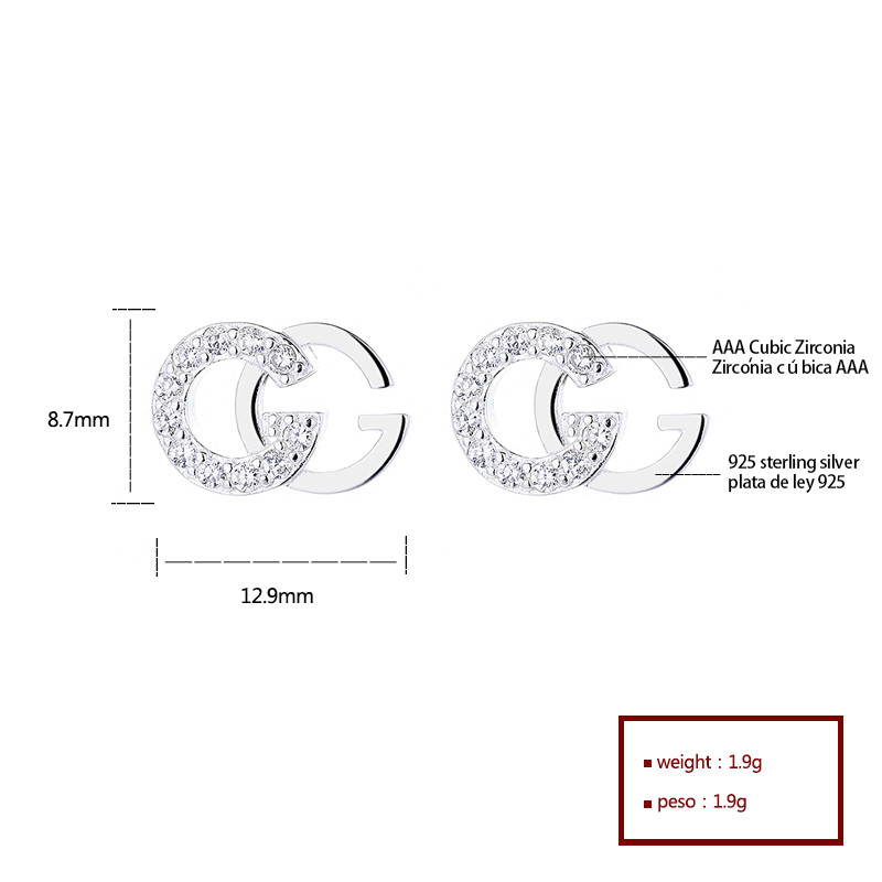 ¡Brillante S925 clavo de oreja CC plateado