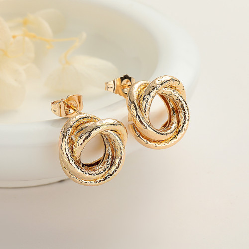 Brass Classic Hollow Mini Knot Earrings 18K Gold Plated Copper Jewelry Fashion Hoop Earings