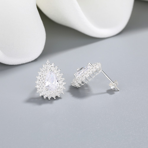 Hengdian Fine Jewelry Water Cubic Zirconia 925 Sterling Silver Earrings Wholesale