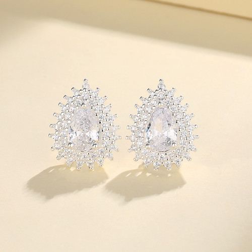 Hengdian Fine Jewelry Water Cubic Zirconia 925 Sterling Silver Earrings Wholesale