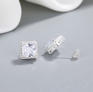 Hot Sale stud earrings Wholesale Shining Charm Square Zircon 925 Sterling Silver Earrings